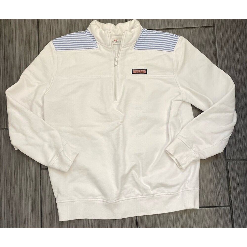 Vineyard Vines White and Blue Striped Sweatshirt